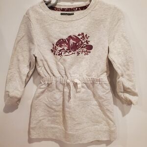 Roots Girls 3t Cream Sweatshirt Dress with Maroon Floral Hat Graphic